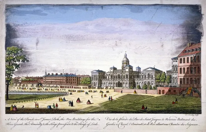 Framed Print : St Jamess Park and Horse Guards, Westminster, London, 1752(?). Artist: T Loveday Framed Print : St Jamess Park and Horse Guards, Westminster, London, 1752(?). Artist: T Loveday