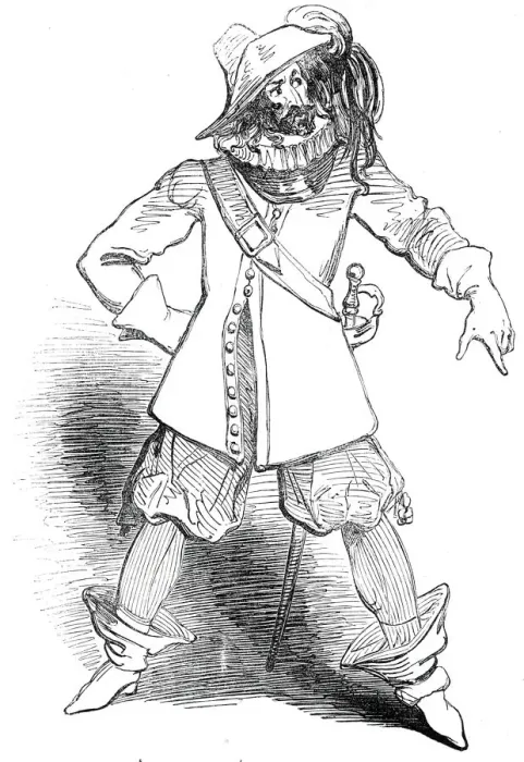 Framed Print : St. Jamess Theatre - The Amateurs - Capt. Bobadil, (Mr. Charles Dickens), 1845