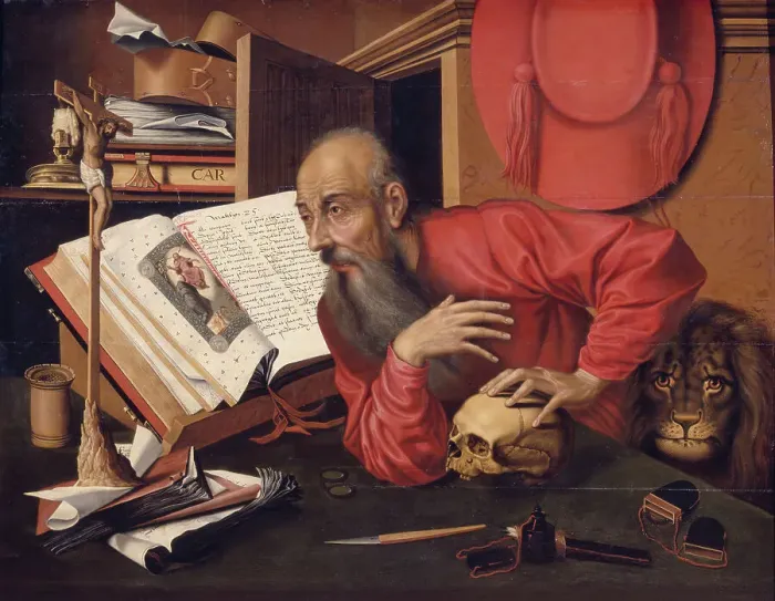 Framed Print : St Jerome. Creator: Workshop of Marinus van Reymerswaele Framed Print : St Jerome. Creator: Workshop of Marinus van Reymerswaele
