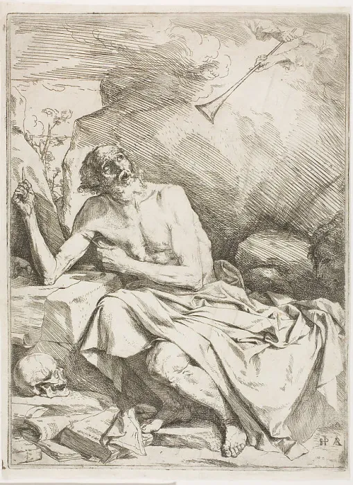 Framed Print : St. Jerome Hearing the Trumpet of the Last Judgment, 1621. Creator: Jusepe de Ribera Framed Print : St. Jerome Hearing the Trumpet of the Last Judgment, 1621. Creator: Jusepe de Ribera