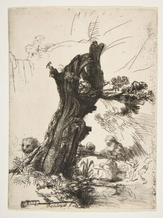 Framed Print : St. Jerome beside a Pollard Willow, 1648. Creator: Rembrandt Harmensz van Rijn Framed Print : St. Jerome beside a Pollard Willow, 1648. Creator: Rembrandt Harmensz van Rijn