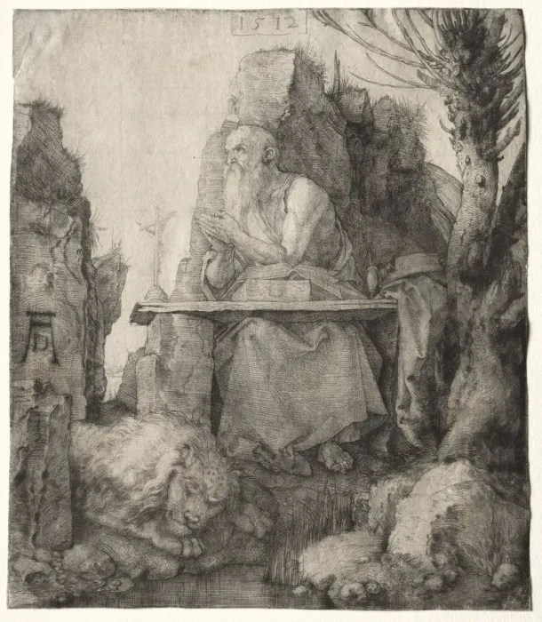 Framed Print : St. Jerome Seated Near a Pollard Willow, 1512. Creator: Albrecht Dürer (German, 1471-1528)