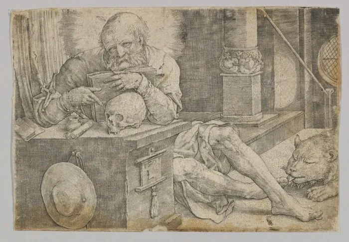 Framed Print : St. Jerome in his Study, 1521. Creator: Lucas van Leyden Framed Print : St. Jerome in his Study, 1521. Creator: Lucas van Leyden