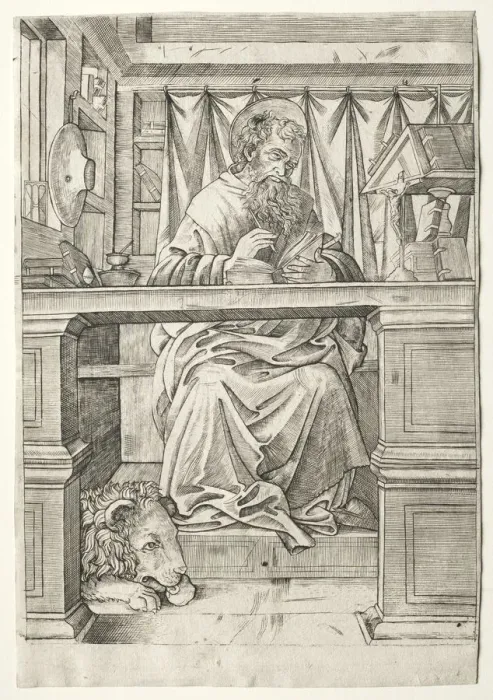 Framed Print : St. Jerome in His Study, c. 1510. Creator: Giovanni Antonio da Brescia (Italian) Framed Print : St. Jerome in His Study, c. 1510. Creator: Giovanni Antonio da Brescia (Italian)