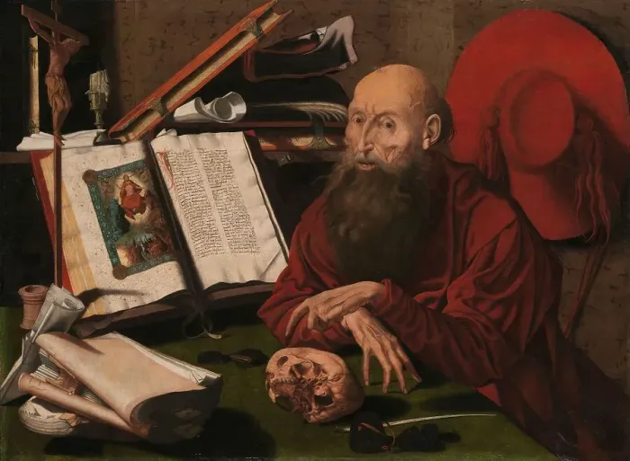 Framed Print : St Jerome in his study, c.1535-c.1545. Creator: Marinus van Reymerswaele Framed Print : St Jerome in his study, c.1535-c.1545. Creator: Marinus van Reymerswaele