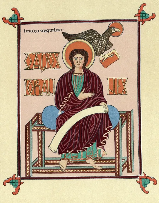 Framed Print : St John the Evangelist from the Lindisfarne (Durham) Gospel Book, c720 Framed Print : St John the Evangelist from the Lindisfarne (Durham) Gospel Book, c720