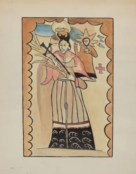 Framed Print : St. John Nepomucene-Painted on Buffalo Hide Prior to 1800, 1935 / 1942. Creator: E. Boyd Framed Print : St. John Nepomucene-Painted on Buffalo Hide Prior to 1800, 1935 / 1942. Creator: E. Boyd