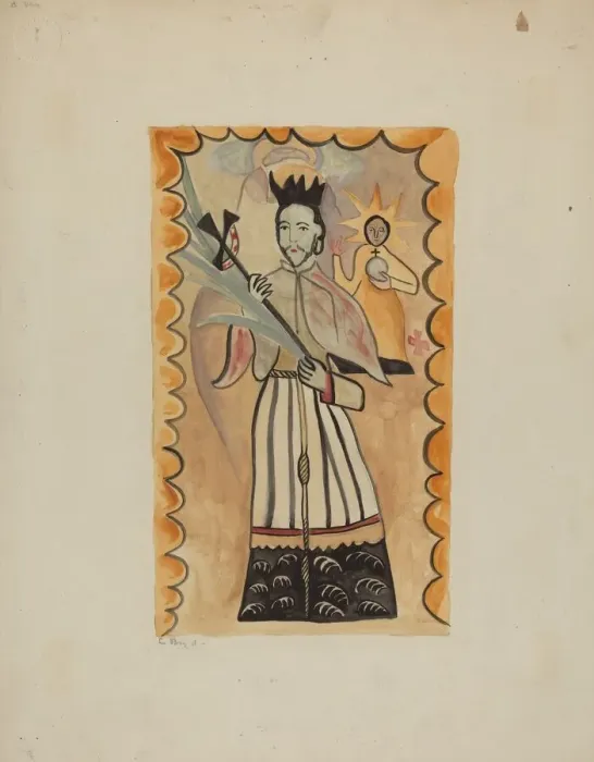 Framed Print : St. John Nepomucene-Painted on Buffalo Hide Prior to 1800, 1935 / 1942. Creator: E. Boyd Framed Print : St. John Nepomucene-Painted on Buffalo Hide Prior to 1800, 1935 / 1942. Creator: E. Boyd