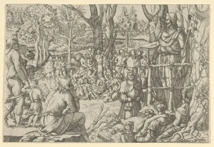 Framed Print : St. John Preaching in the Desert, 1535-55. Creator: Jean Mignon Framed Print : St. John Preaching in the Desert, 1535-55. Creator: Jean Mignon