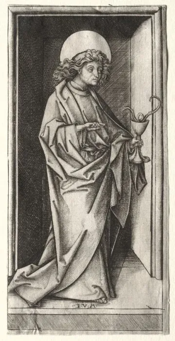 Framed Print : St. John with Serpent in Chalice. Creator: Israhel van Meckenem (German, c. 1440-1503) Framed Print : St. John with Serpent in Chalice. Creator: Israhel van Meckenem (German, c. 1440-1503)