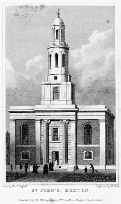 Framed Print : St Johns Church, Hoxton, Hackney, London, c1827. Artist: W Bond Framed Print : St Johns Church, Hoxton, Hackney, London, c1827. Artist: W Bond