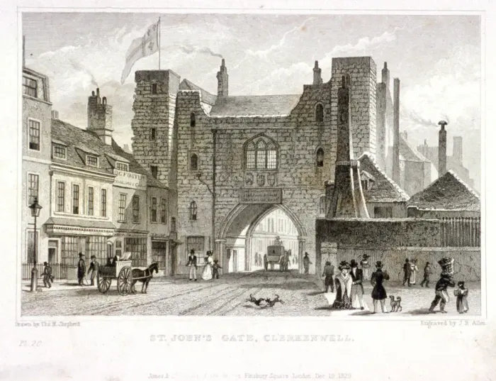 Framed Print : St Johns Gate, Clerkenwell, London, 1829. Artist: James B Allen Framed Print : St Johns Gate, Clerkenwell, London, 1829. Artist: James B Allen