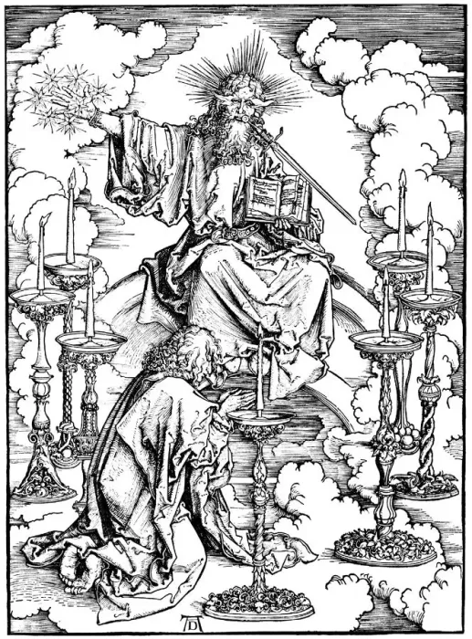 Framed Print : St Johns Vision of Christ and the Seven Candlesticks (From The Apocalypse), c. 1497. Artist: Durer, Albrecht (1471-1528) Framed Print : St Johns Vision of Christ and the Seven Candlesticks (From The Apocalypse), c. 1497. Artist: Durer, Albrecht (1471-1528)