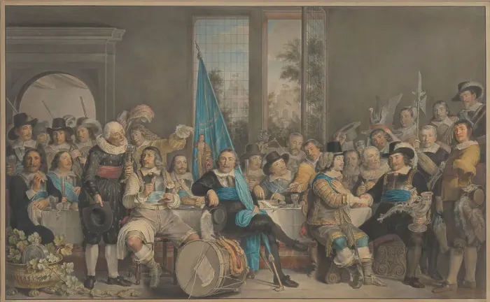 Framed Print : (St. Joris) Doelen in Amsterdam...conclusion of the Peace of Munster, June 18, 1648, (1795). Creator: Francesco Tozelli Framed Print : (St. Joris) Doelen in Amsterdam...conclusion of the Peace of Munster, June 18, 1648, (1795). Creator: Francesco Tozelli