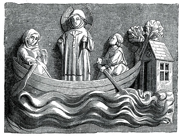 St Julian and St Basilissa, his wife, conveying Christ in their boat, 13th century (1870)