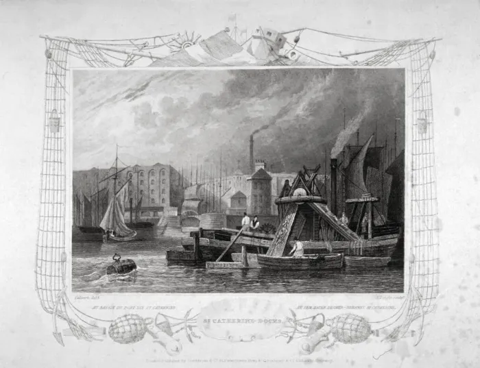 Framed Print : St Katharines Dock, London, 1834. Artist: James Tingle Framed Print : St Katharines Dock, London, 1834. Artist: James Tingle
