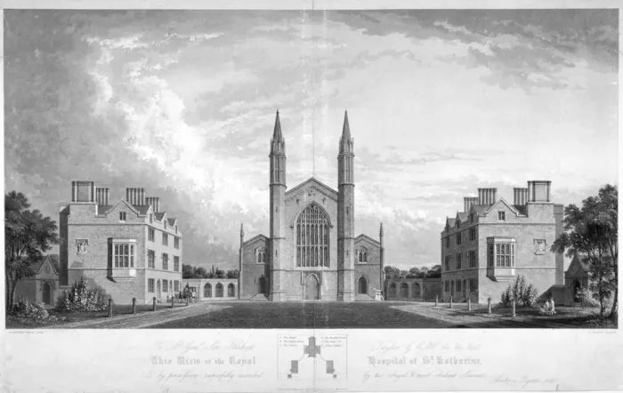 Framed Print : St Katherines Hospital, Regents Park, London, 1827. Artist: G Reeve Framed Print : St Katherines Hospital, Regents Park, London, 1827. Artist: G Reeve