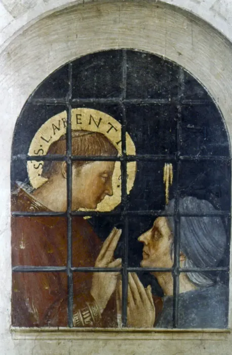Framed Print : St Laurence converting his gaoler, early 15th century. Artist: Fra Angelico Framed Print : St Laurence converting his gaoler, early 15th century. Artist: Fra Angelico