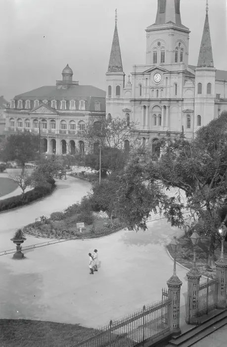 Framed Print : St. Louis Cathedral and the Cabildo, New Orleans, between 1920 and 1926. Creator: Arnold Genthe Framed Print : St. Louis Cathedral and the Cabildo, New Orleans, between 1920 and 1926. Creator: Arnold Genthe