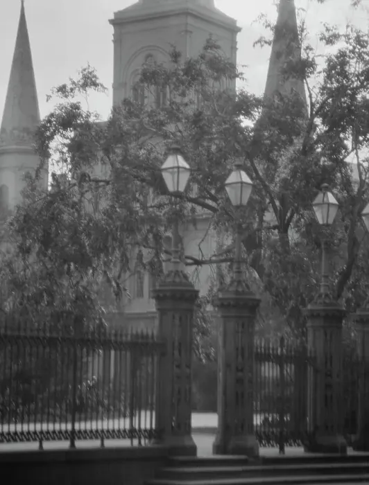 Framed Print : St. Louis Cathedral from Jackson Square, New Orleans, between 1920 and 1926. Creator: Arnold Genthe Framed Print : St. Louis Cathedral from Jackson Square, New Orleans, between 1920 and 1926. Creator: Arnold Genthe