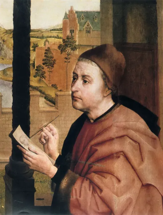 Framed Print : St Luke Drawing the Virgin, detail, 15th century. Artist: Rogier Van der Weyden Framed Print : St Luke Drawing the Virgin, detail, 15th century. Artist: Rogier Van der Weyden