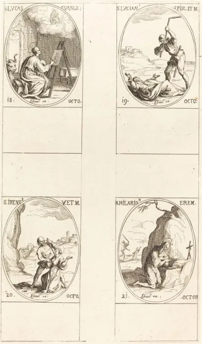 Framed Print : St. Luke; St. Lucian; St. Irene; St. Hilarion. Creator: Jacques Callot Framed Print : St. Luke; St. Lucian; St. Irene; St. Hilarion. Creator: Jacques Callot