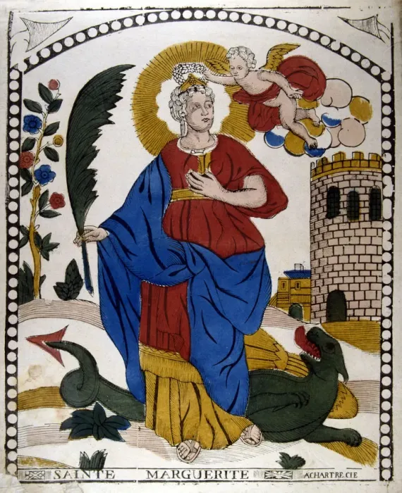 Framed Print : St Margaret or Marina of Antioch, early 4th century virgin Christian martyr, 19th century Framed Print : St Margaret or Marina of Antioch, early 4th century virgin Christian martyr, 19th century
