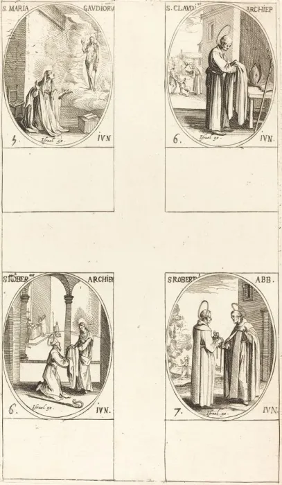 Framed Print : St. Maria Gaudioru; St. Claudius; St. Norbert; St. Robert. Creator: Jacques Callot Framed Print : St. Maria Gaudioru; St. Claudius; St. Norbert; St. Robert. Creator: Jacques Callot