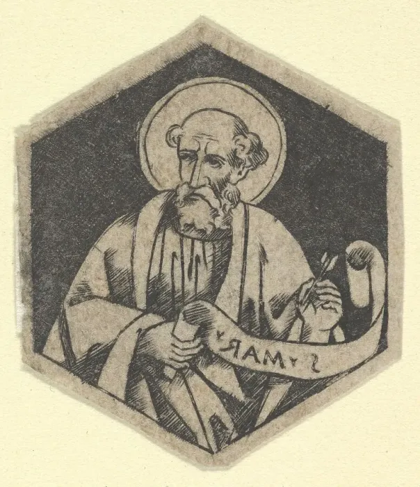 Framed Print : St Mark the Evangelist, holding a banderole (possibly a modern impression), ca.. 1480-1520. Creator: Anon Framed Print : St Mark the Evangelist, holding a banderole (possibly a modern impression), ca.. 1480-1520. Creator: Anon