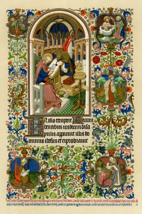 Framed Print : St Mark writing his gospel, 1414-1423. Artist: Workshop of the Master of the Duke of Bedford Framed Print : St Mark writing his gospel, 1414-1423. Artist: Workshop of the Master of the Duke of Bedford