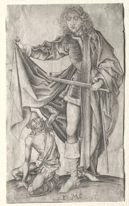 Framed Print : St. Martin Dividing His Cloak for a Beggar. Creator: Israhel van Meckenem (German, c Framed Print : St. Martin Dividing His Cloak for a Beggar. Creator: Israhel van Meckenem (German, c