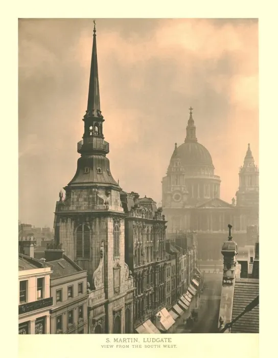 Framed Print : St Martin, Ludgate, View from the South West, mid-late 19th century. Creator: Unknown Framed Print : St Martin, Ludgate, View from the South West, mid-late 19th century. Creator: Unknown