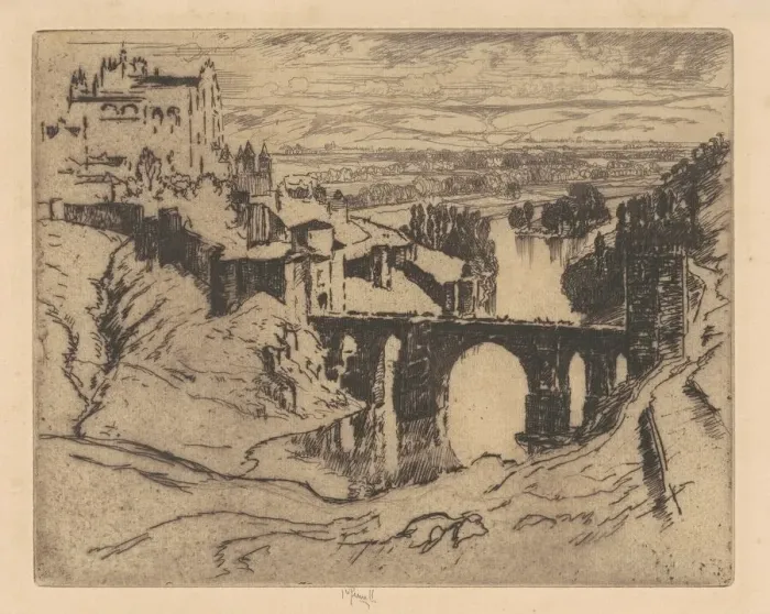 Framed Print : St. Martins Bridge, Toledo, 1904. Creator: Joseph Pennell Framed Print : St. Martins Bridge, Toledo, 1904. Creator: Joseph Pennell