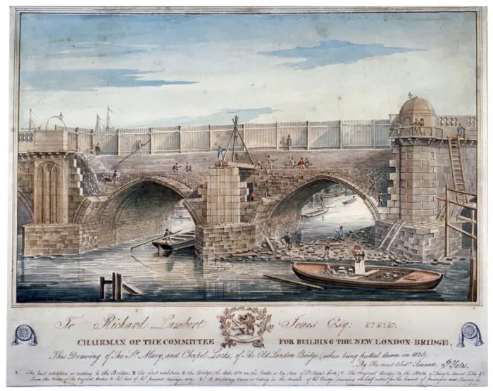 Framed Print : St Mary and Chapel Locks being pulled down, London Bridge, 1829 Framed Print : St Mary and Chapel Locks being pulled down, London Bridge, 1829