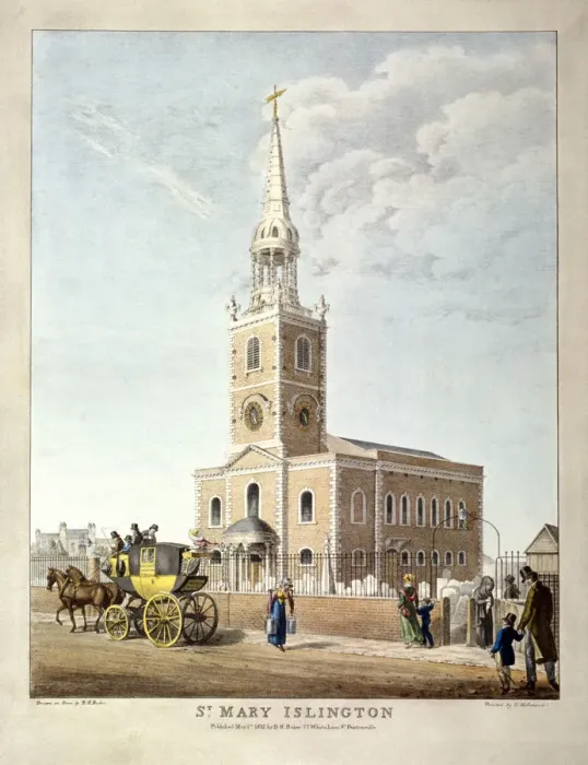 Framed Print : St Mary, Islington, London, 1821. Artist: BR Baker Framed Print : St Mary, Islington, London, 1821. Artist: BR Baker