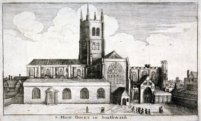 Framed Print : St Mary Overies Church, Southwark, London, 1647 Framed Print : St Mary Overies Church, Southwark, London, 1647