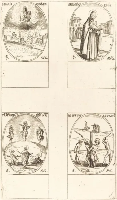 Framed Print : St. Mary of Snow; St. Memmius, Bishop; The Transfiguration; Sts. Justus and Pastor Framed Print : St. Mary of Snow; St. Memmius, Bishop; The Transfiguration; Sts. Justus and Pastor