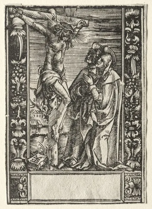Framed Print : St. Mary and St. John Before the Cross. Creator: Hans Springinklee (German, 1540) Framed Print : St. Mary and St. John Before the Cross. Creator: Hans Springinklee (German, 1540)