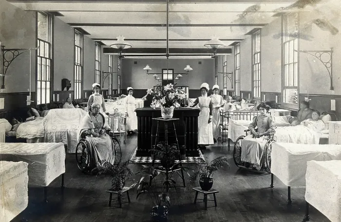 Framed Print : St Marylebone Infirmary, London: ward with nurses and patients, 1910. Creator: Unknown Framed Print : St Marylebone Infirmary, London: ward with nurses and patients, 1910. Creator: Unknown