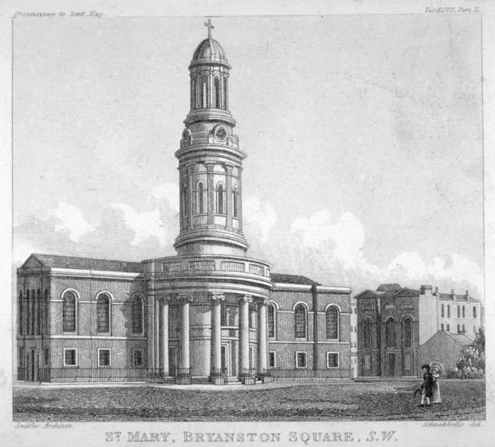 Framed Print : St Marys Church, Bryanston Square, Marylebone, London, c1825 Framed Print : St Marys Church, Bryanston Square, Marylebone, London, c1825