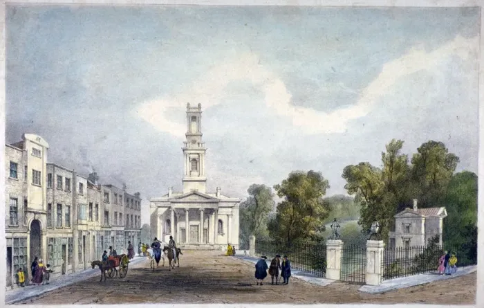 Framed Print : St Marys Church and Crooms Hill, Greenwich, London, c1825 Framed Print : St Marys Church and Crooms Hill, Greenwich, London, c1825