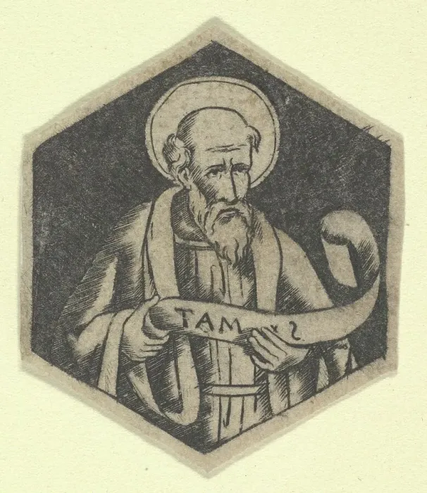 Framed Print : St Matthew the Evangelist, holding a banderole (possibly a modern impression), ca. 1480-1520. Creator: Anon Framed Print : St Matthew the Evangelist, holding a banderole (possibly a modern impression), ca. 1480-1520. Creator: Anon