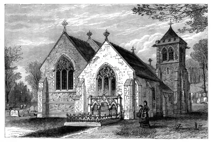 Framed Print : St Michaels Church and the grave of Benjamin Disraeli (1804-1881), late 19th century Framed Print : St Michaels Church and the grave of Benjamin Disraeli (1804-1881), late 19th century