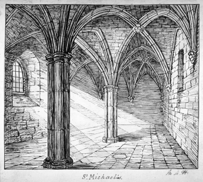 Framed Print : St Michaels Crypt, Aldgate, London, c1800. Artist: Mary Anne Hedger Framed Print : St Michaels Crypt, Aldgate, London, c1800. Artist: Mary Anne Hedger