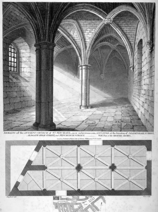 Framed Print : St Michaels Crypt, Aldgate, London, 1816. Artist: William Wise Framed Print : St Michaels Crypt, Aldgate, London, 1816. Artist: William Wise