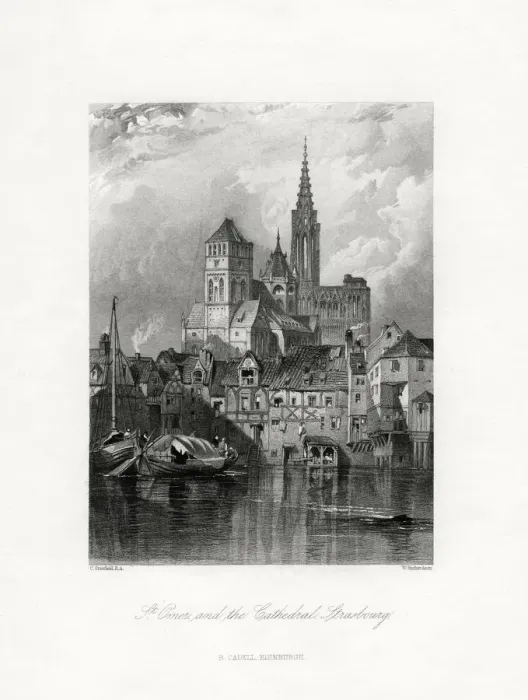 Framed Print : St Omer and the cathedral, Strasbourg, France, 19th century. Artist: W Richardson Framed Print : St Omer and the cathedral, Strasbourg, France, 19th century. Artist: W Richardson