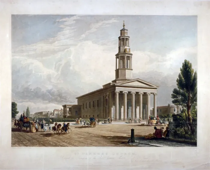 Framed Print : St Pancras New Church on the Euston Road, London, c1822. Artist: T Kearnan Framed Print : St Pancras New Church on the Euston Road, London, c1822. Artist: T Kearnan