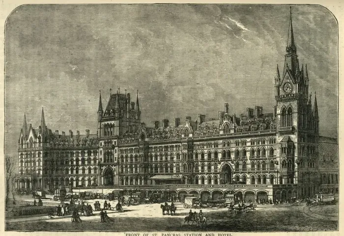 Framed Print : Front of St. Pancras Station and Hotel, c1876. Creator: Unknown Framed Print : Front of St. Pancras Station and Hotel, c1876. Creator: Unknown