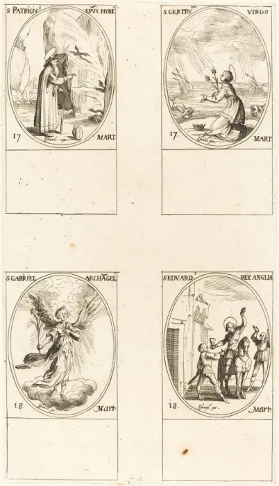 Framed Print : St. Patrick; St. Gertrude; St. Gabriel, Archangel; St. Edward. Creator: Jacques Callot Framed Print : St. Patrick; St. Gertrude; St. Gabriel, Archangel; St. Edward. Creator: Jacques Callot