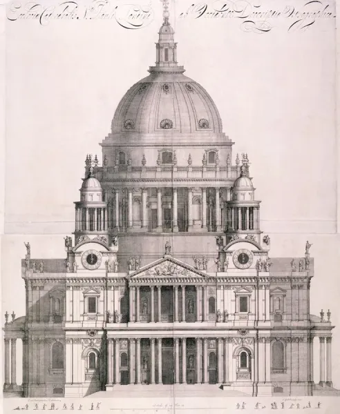 View of St Paul's Cathedral, London Print, 1702. Art Prints
